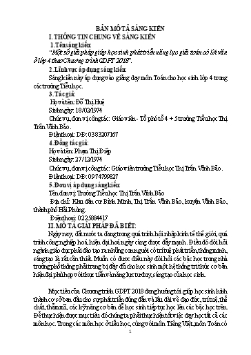 Báo cáo Sáng kiến Một số giải pháp giúp học sinh phát triển năng lực giải toán có lời văn ở lớp 4 theo Chương trình GDPT 2018
