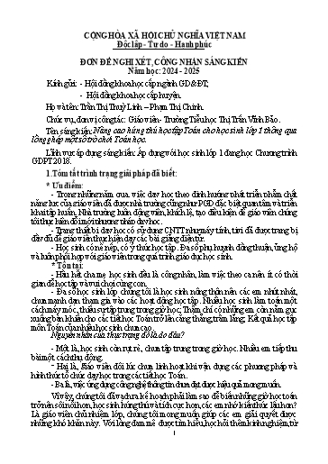 Báo cáo Sáng kiến Nâng cao hứng thú học tập Toán cho học sinh lớp 1 thông qua lồng ghép một số trò chơi Toán học