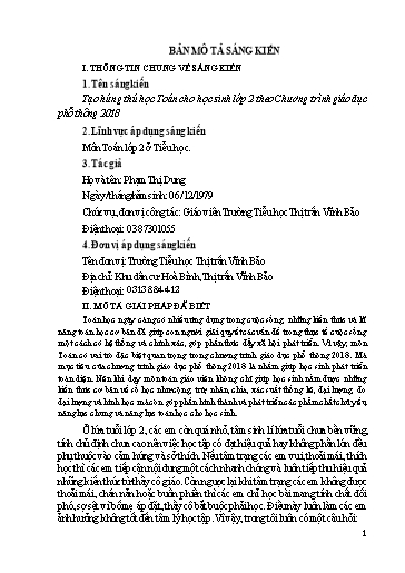 Báo cáo Sáng kiến Tạo hứng thú học Toán cho học sinh lớp 2 theo Chương trình giáo dục phổ thông 2018