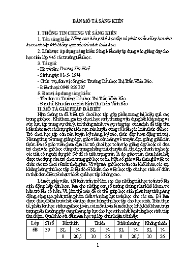 Mô tả SKKN Nâng cao hứng thú học tập và phát triển năng lực cho học sinh lớp 4 + 5 thông qua các trò chơi toán học