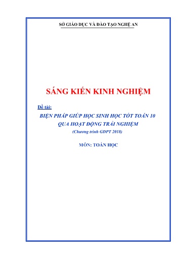 Sáng kiến kinh nghiệm Biện pháp giúp học sinh học tốt Toán 10 qua hoạt động trải nghiệm