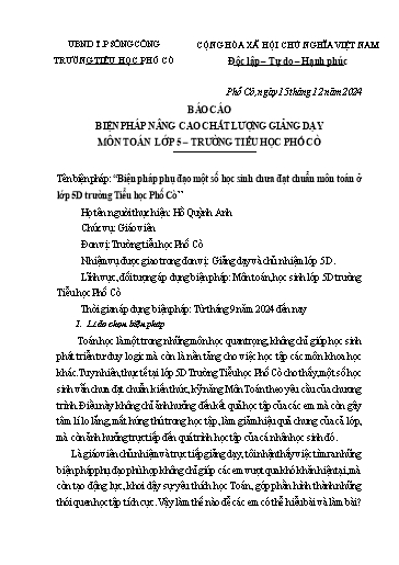 Sáng kiến kinh nghiệm Biện pháp phụ đạo một số học sinh chưa đạt chuẩn môn Toán ở lớp 5D trường Tiểu học Phố Cò