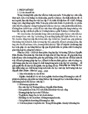 Sáng kiến kinh nghiệm Biện pháp tạo hứng thú học tập nhằm nâng cao chất lượng trong môn Toán cho học sinh lớp 3 trường Tiểu học Nguyễn Bỉnh Khiêm