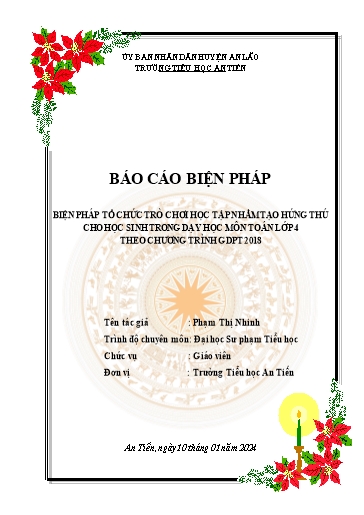 Sáng kiến kinh nghiệm Biện pháp tổ chức trò chơi học tập nhằm tạo hứng thú cho học sinh trong dạy học môn Toán lớp 4 theo chương trình GDPT 2018