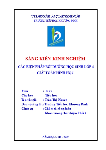 Sáng kiến kinh nghiệm Các biện pháp bồi dưỡng học sinh lớp 4 giải toán hình học