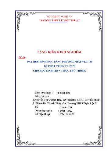 Sáng kiến kinh nghiệm Dạy học hình học bằng phương pháp vec tơ để phát triển tư duy cho học sinh trung học phổ thông
