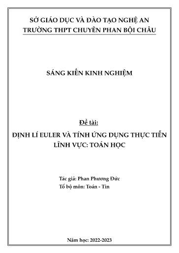 Sáng kiến kinh nghiệm Định lí euler và tính ứng dụng thực tiễn
