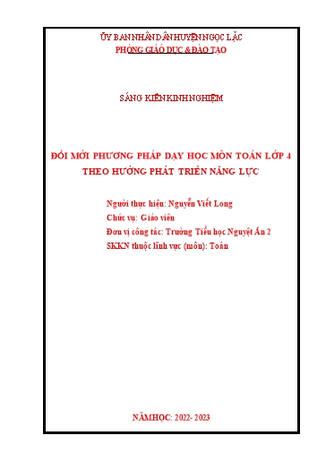 Sáng kiến kinh nghiệm Đổi mới phương pháp dạy học môn Toán lớp 4 theo hướng phát triển năng lực