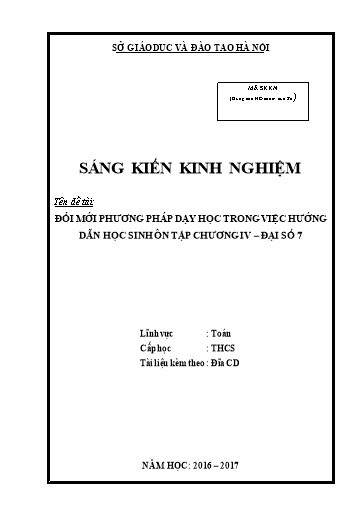 Sáng kiến kinh nghiệm Đổi mới phương pháp dạy học trong việc hướng dẫn học sinh Ôn tập chương IV - Đại số 7