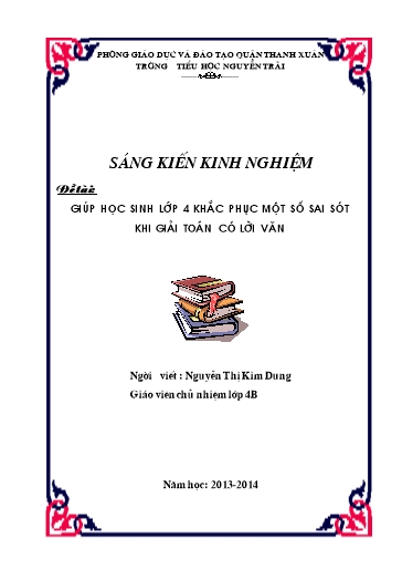 Sáng kiến kinh nghiệm Giúp học sinh lớp 4 khắc phục một số sai sót khi giải toán có lời văn - Nguyễn Thị Kim Dung