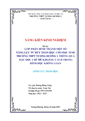 Sáng kiến kinh nghiệm Góp phần hình thành một số năng lực tư duy Toán học cho học sinh trường THPT Tương Dương 1 thông qua dạy học chủ đề khoảng cách trong Hình học không gian