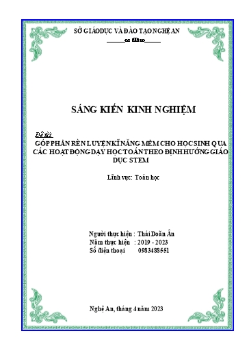 Sáng kiến kinh nghiệm Góp phần rèn luyện kĩ năng mềm cho học sinh qua các hoạt động dạy học toán theo định hướng giáo dục STEM