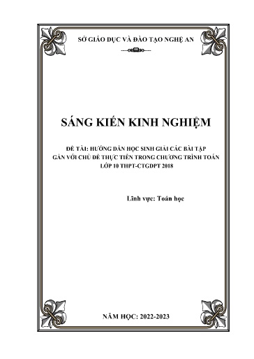 Sáng kiến kinh nghiệm Hướng dẫn học sinh giải các bài tập gắn với chủ đề thực tiễn trong chương trình Toán lớp 10 THPT - CTGDPT 2018