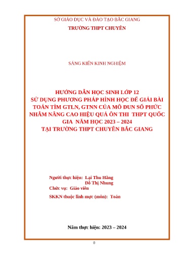 Sáng kiến kinh nghiệm Hướng dẫn học sinh lớp 12 sử dụng phương pháp hình học để giải bài toán tìm GTLN, GTNN của mô đun số phức nhằm nâng cao hiệu quả ôn thi THPT Quốc gia