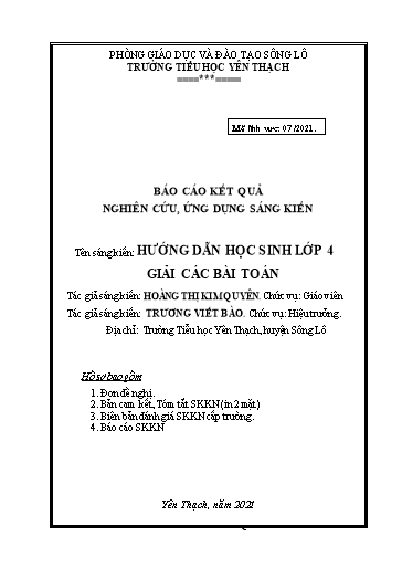 Sáng kiến kinh nghiệm Hướng dẫn học sinh lớp 4 giải các bài toán