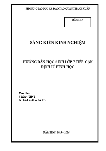 Sáng kiến kinh nghiệm Hướng dẫn học sinh lớp 7 tiếp cận định lí hình học