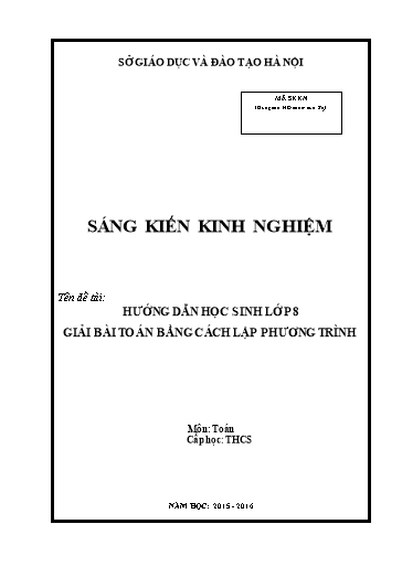 Sáng kiến kinh nghiệm Hướng dẫn hoc sinh lớp 8 giải bài toán bằng cách lập phương trình