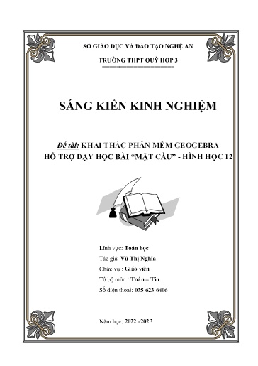 Sáng kiến kinh nghiệm Khai thác phần mềm Geogebra hỗ trợ dạy học bài “Mặt cầu” - Hình học 12