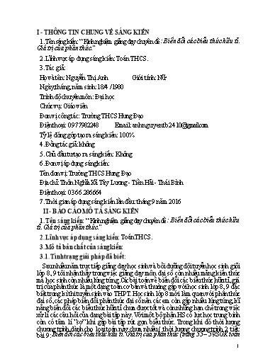 Sáng kiến kinh nghiệm Kinh nghiệm giảng dạy Chuyên đề “Biến đổi các biểu thức hữu tỉ. Giá trị của phân thức”