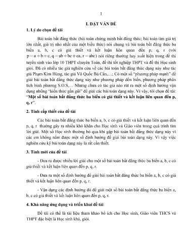 Sáng kiến kinh nghiệm Một số bài toán bất đẳng thức ba biến có giả thiết và kết luận liên quan đến p, q, r