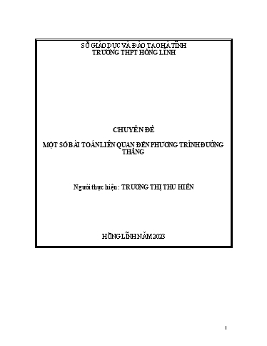 Sáng kiến kinh nghiệm Một số bài toán liên quan đến phương trình đường thẳng