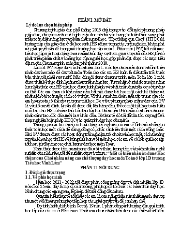 Sáng kiến kinh nghiệm Một số biện pháp áp dụng Học thông qua Chơi nhằm nâng cao chất lượng dạy học môn Toán ở lớp 1D trường Tiểu học Vĩnh Lâm