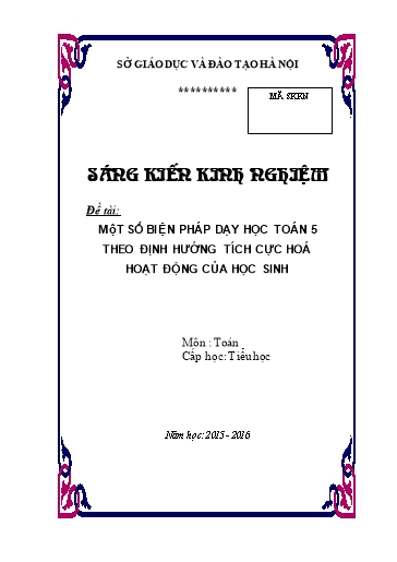 Sáng kiến kinh nghiệm Một số biện pháp dạy học Toán 5 theo định hướng tích cực hoá hoạt động của học sinh