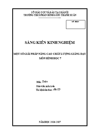 Sáng kiến kinh nghiệm Một số biện pháp để tiết luyện tập Hình học 7 đạt hiệu quả
