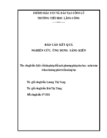 Sáng kiến kinh nghiệm Một số biện pháp đổi mới phương pháp dạy học môn Toán 4 theo hướng phát triển năng lực