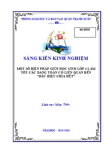 Sáng kiến kinh nghiệm Một số biện pháp giúp học sinh lớp 4 làm tốt các dạng toán có liên quan đến “dấu hiệu chia hết”