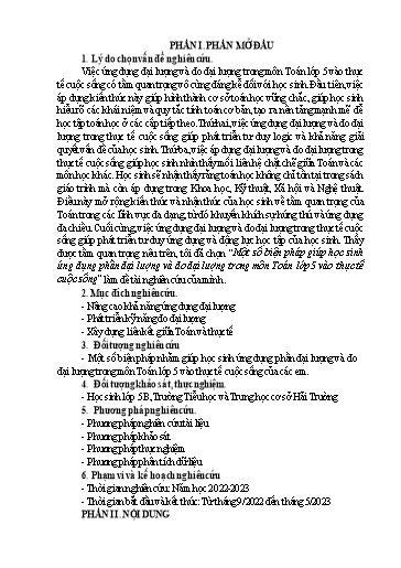 Sáng kiến kinh nghiệm Một số biện pháp giúp học sinh ứng dụng phần đại lượng và đo đại lượng trong môn Toán lớp 5 vào thực tế cuộc sống