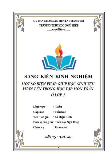 Sáng kiến kinh nghiệm Một số biện pháp giúp học sinh yếu vươn lên trong học tập môn Toán ở lớp 2