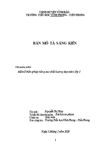 Sáng kiến kinh nghiệm Một số biện pháp nâng cao chất lượng dạy toán lớp 3