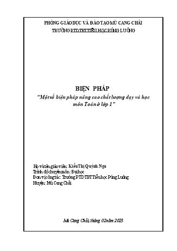 Sáng kiến kinh nghiệm Một số biện pháp nâng cao chất lượng dạy và học môn Toán ở lớp 1