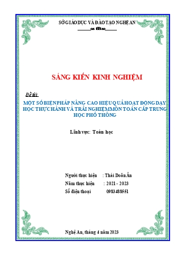 Sáng kiến kinh nghiệm Một số biện pháp nâng cao hiệu quả hoạt động dạy học thực hành & trải nghiệm môn Toán cấp trung học phổ thông