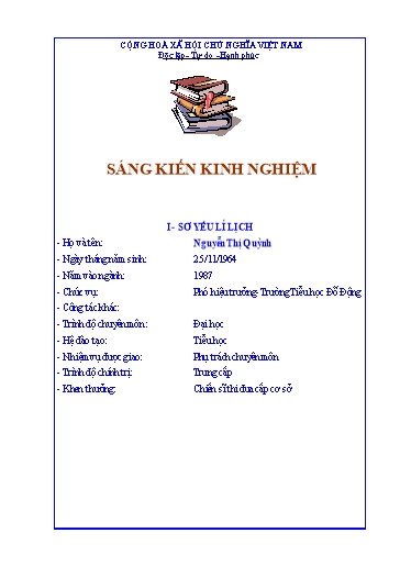 Sáng kiến kinh nghiệm Một số biện pháp nhằm nâng cao chất lượng môn Toán lớp 4 - Trường Tiểu học Đỗ Động - Thanh Oai - Hà Nội hiện nay