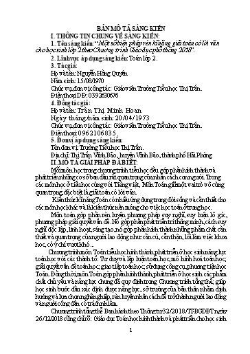 Sáng kiến kinh nghiệm Một số biện pháp rèn kĩ năng giải toán có lời văn cho học sinh lớp 2 theo Chương trình Giáo dục phổ thông 2018