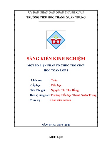 Sáng kiến kinh nghiệm Một số biện pháp tổ chức trò chơi học toán cho học sinh lớp 1