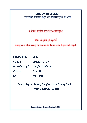 Sáng kiến kinh nghiệm Một số giải pháp để nâng cao khả năng tự học môn Toán cho học sinh lớp 6
