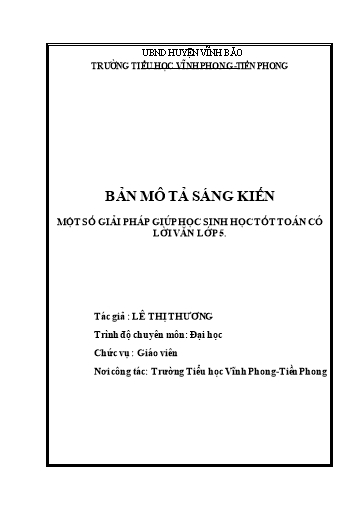 Sáng kiến kinh nghiệm Một số giải pháp giúp học sinh học tốt toán có lời văn lớp 5