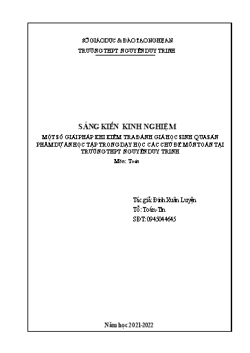 Sáng kiến kinh nghiệm Một số giải pháp khi kiểm tra đánh giá học sinh qua sản phẩm dự án học tập trong dạy học các chủ đề môn Toán tại trường THPT Nguyễn Duy Trinh