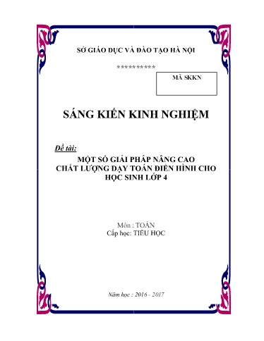Sáng kiến kinh nghiệm Một số giải pháp nâng cao chất lượng dạy toán điển hình cho học sinh lớp 4