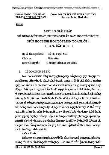 Sáng kiến kinh nghiệm Một số giải pháp sử dụng kĩ thuật, phương pháp dạy học tích cực giúp học sinh học tốt môn Toán lớp 4