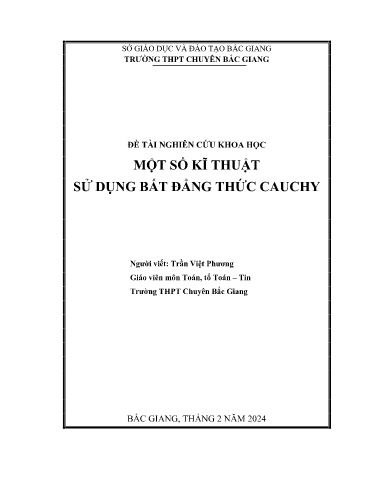 Sáng kiến kinh nghiệm Một số kĩ thuật sử dụng bất đẳng thức Cauchy