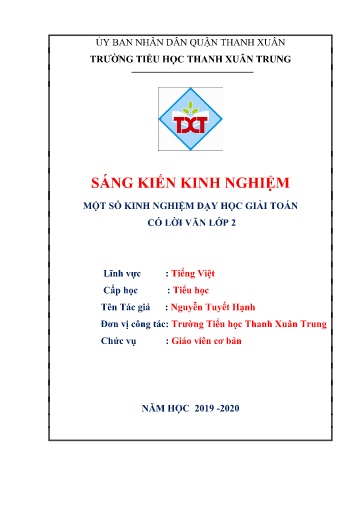 Sáng kiến kinh nghiệm Một số kinh nghiệm dạy học giải toán có lời văn lớp 2