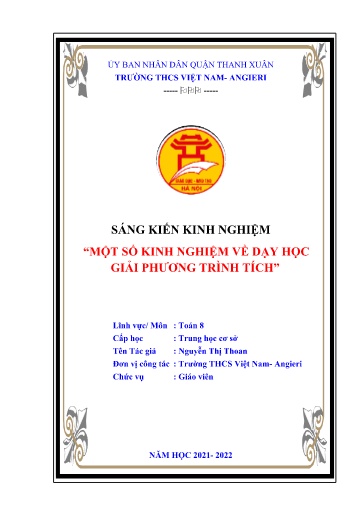 Sáng kiến kinh nghiệm Một số kinh nghiệm về dạy học giải phương trình tích - Nguyễn Thị Thoan
