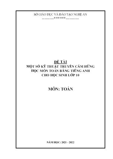 Sáng kiến kinh nghiệm Một số kỹ thuật truyền cảm hứng học môn Toán bằng tiếng anh cho học sinh lớp 10
