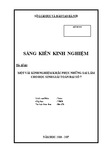 Sáng kiến kinh nghiệm Một vài kinh nghiệm khắc phục những sai lầm cho học sinh giải toán Đại số 7