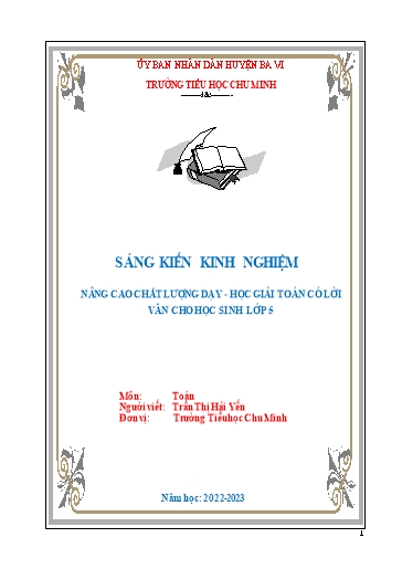 Sáng kiến kinh nghiệm Nâng cao chất lượng dạy - Học giải toán có lời văn cho học sinh lớp 5