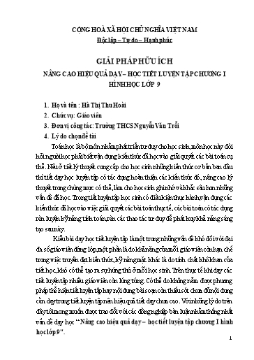 Sáng kiến kinh nghiệm Nâng cao hiệu quả dạy – học tiết luyện tập chương I Hình học lớp 9